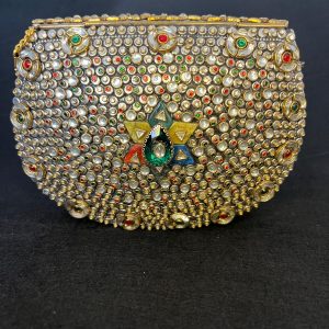 Home hand embellished multi color metal clutch – big size royal statement piece