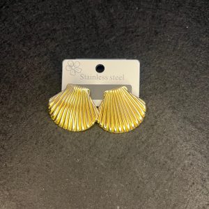 Home gold sea shell stainless steel stud earrings – medium size coastal glam