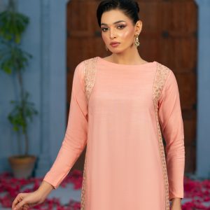 peach | raw silk suit with embroidered lace sides – 3 piece delicate elegance
