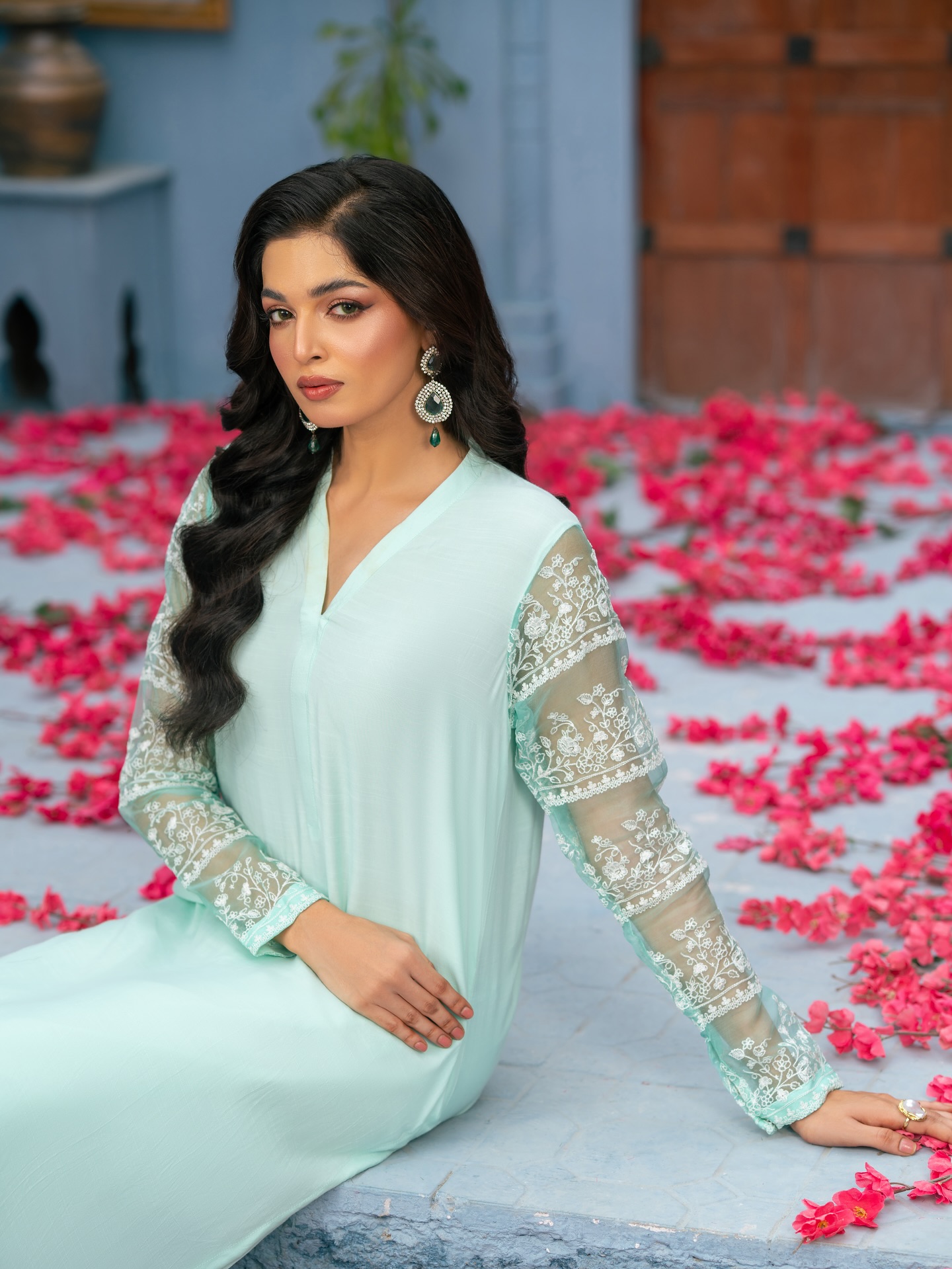 sky | mint green raw silk suit with organza embroidered sleeves – 3 piece graceful ensemble sky | mint green raw silk suit with organza embroidered sleeves – 3 piece graceful ensemble