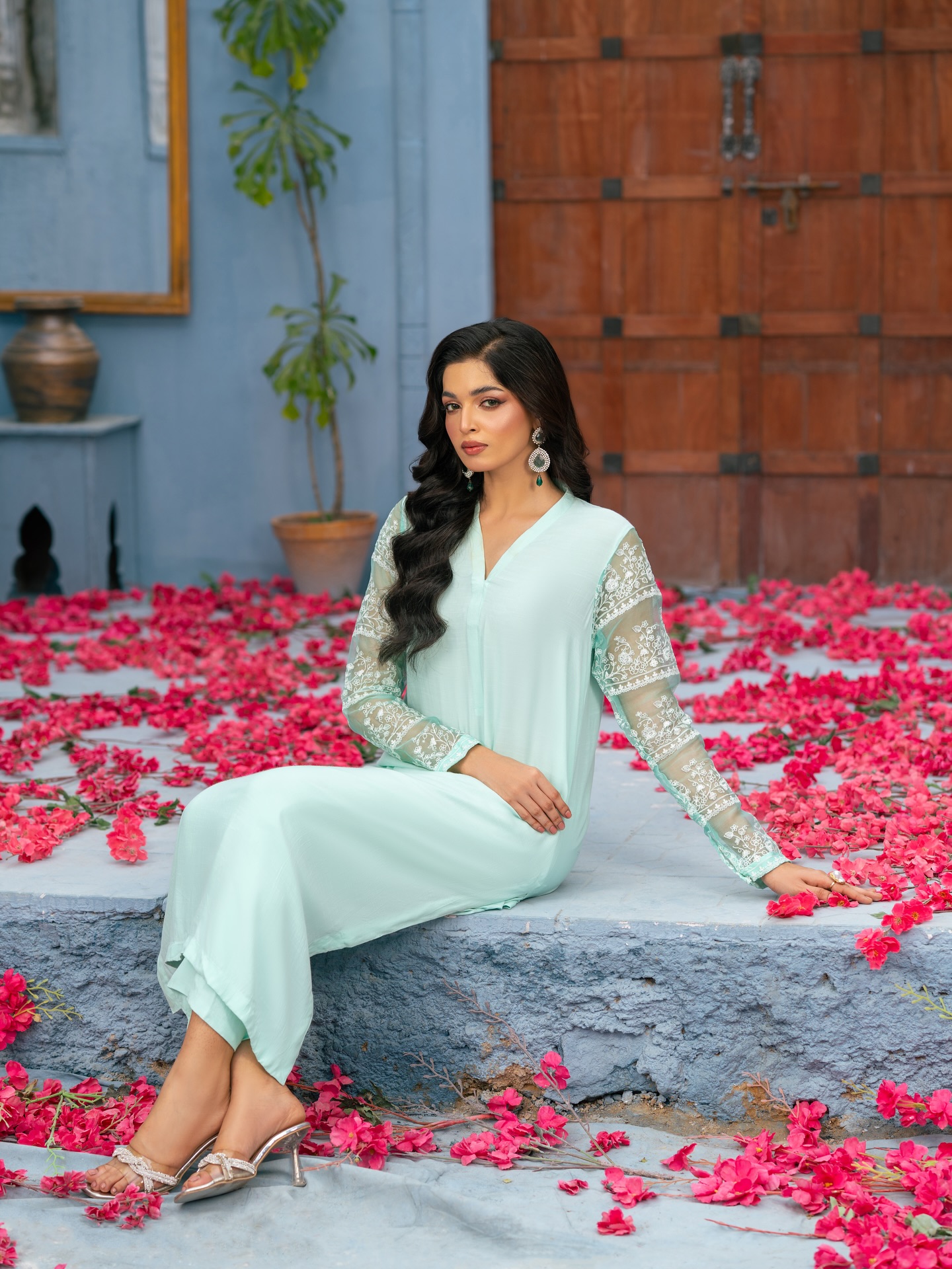 sky | mint green raw silk suit with organza embroidered sleeves – 3 piece graceful ensemble sky | mint green raw silk suit with organza embroidered sleeves – 3 piece graceful ensemble