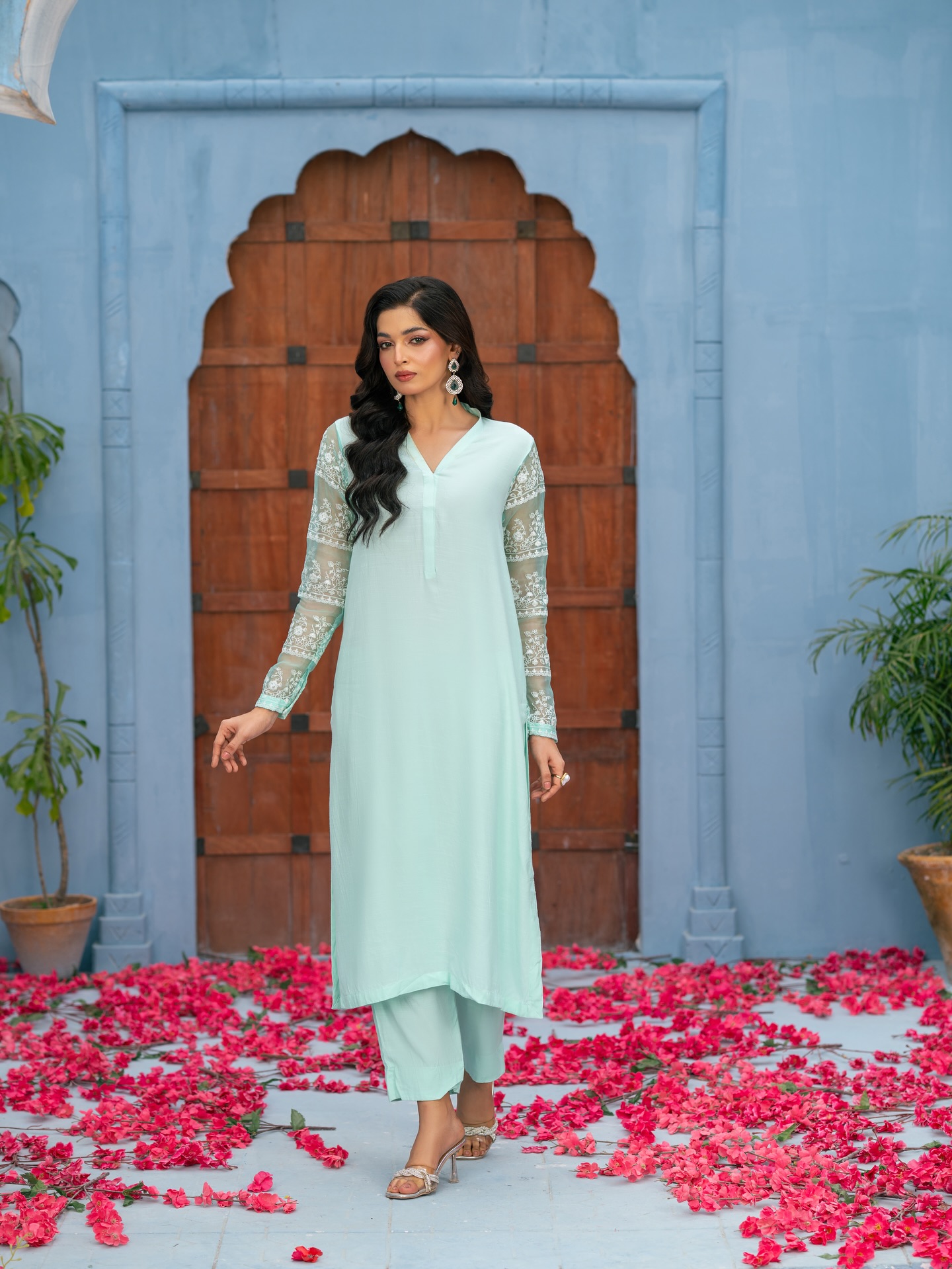 sky | mint green raw silk suit with organza embroidered sleeves – 3 piece graceful ensemble sky | mint green raw silk suit with organza embroidered sleeves – 3 piece graceful ensemble