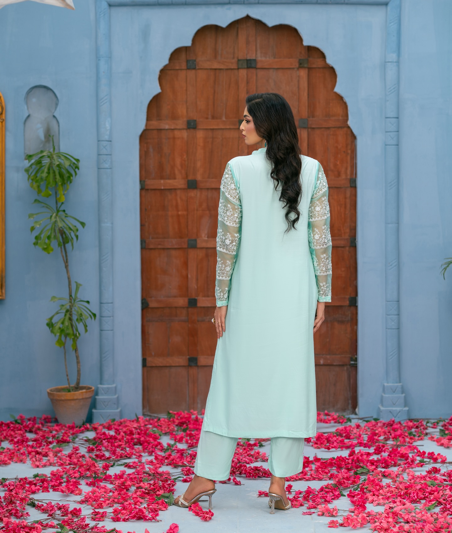 sky | mint green raw silk suit with organza embroidered sleeves – 3 piece graceful ensemble sky | mint green raw silk suit with organza embroidered sleeves – 3 piece graceful ensemble