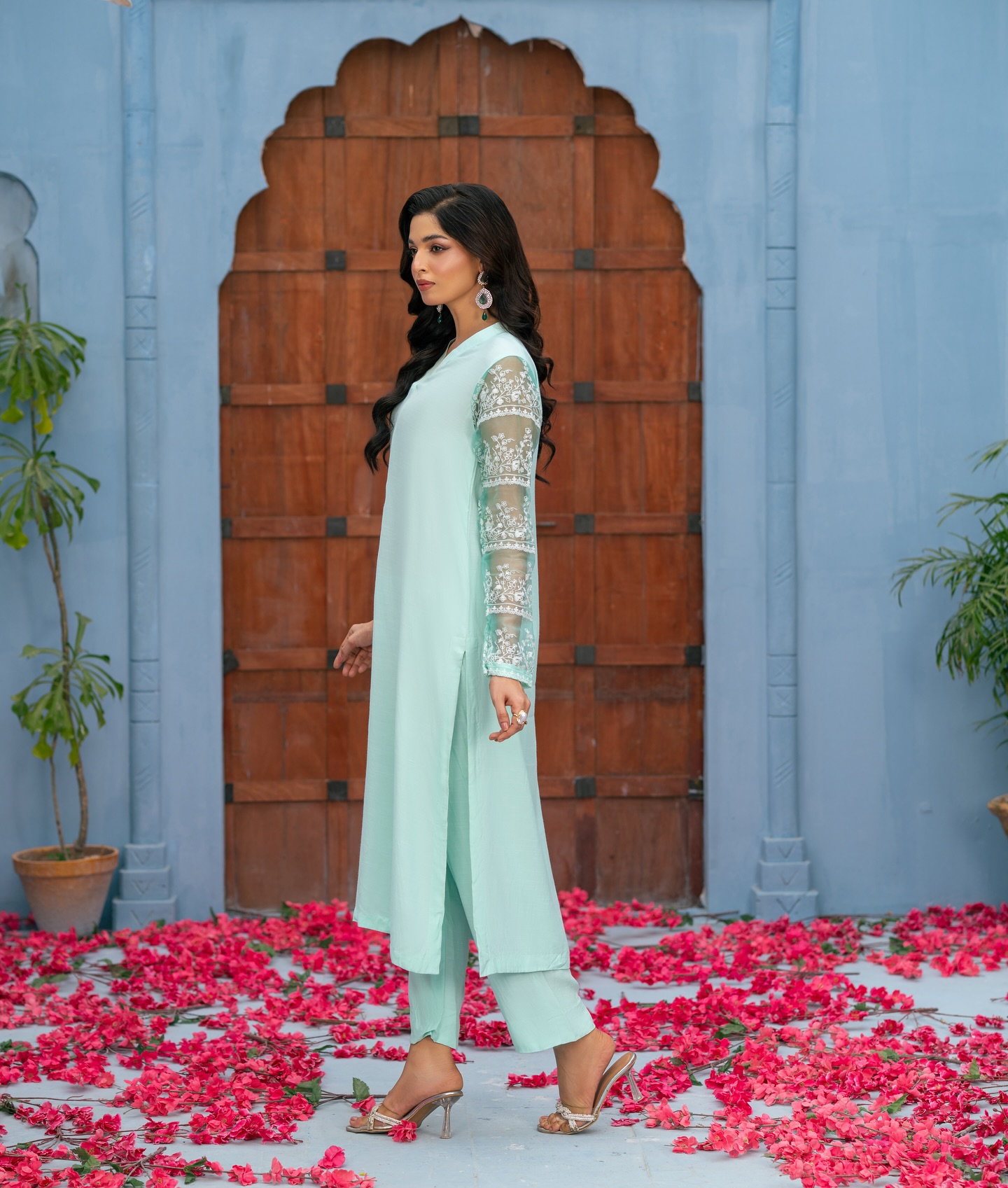 sky | mint green raw silk suit with organza embroidered sleeves – 3 piece graceful ensemble sky | mint green raw silk suit with organza embroidered sleeves – 3 piece graceful ensemble