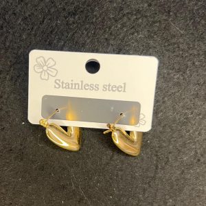 Home golden heart hoop stainless steel earrings – medium size puffy charm