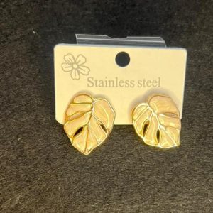 Tropical Leaf Stainless Steel Stud Earrings White