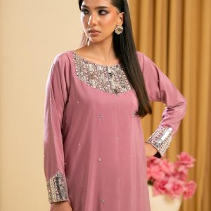 Lilac Korean Raw Silk Suit with Sequin Adda Work – Luxury 3-Piece Festive Elegance