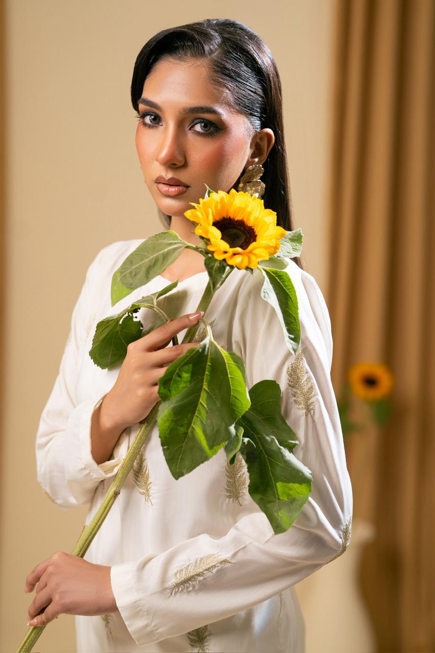 White Rose Korean Raw Silk Long Shirt